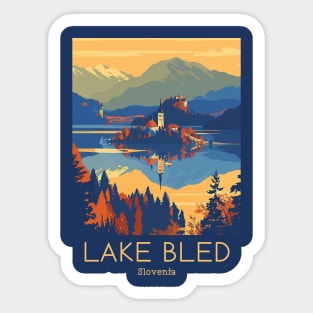 A Vintage Travel Illustration of Lake Bled - Slovenia Sticker